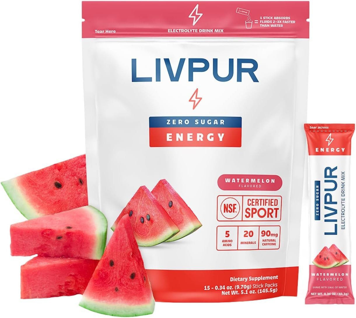 LIVPUR Energy Electrolyte Drink Mix Powder, 15 Sticks, Hydration Packets