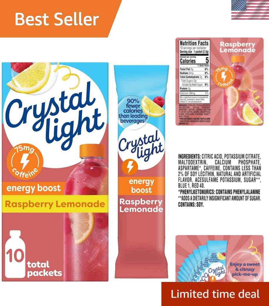 Healthy Raspberry Lemonade Energy Mix – 10 Low-Cal Packets for Afternoon Slumps