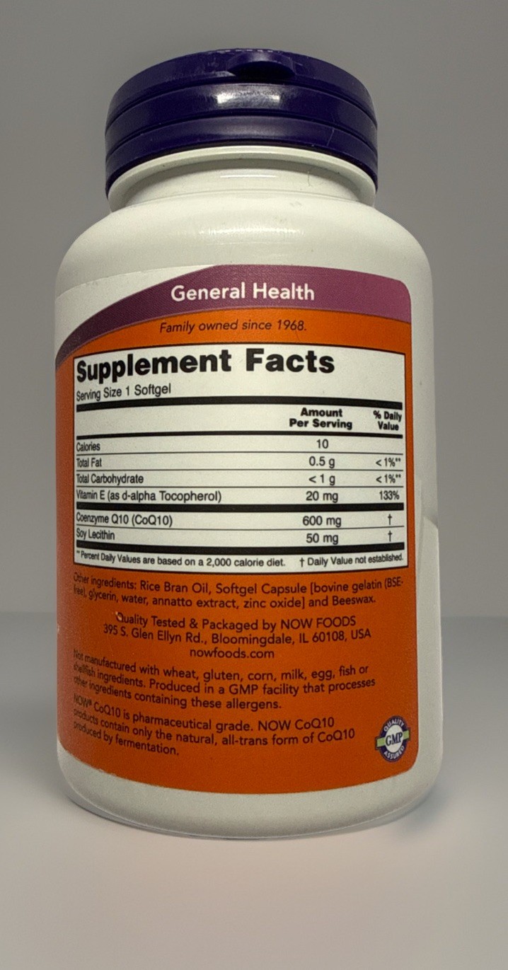 NOW Foods Coq10 600 MG – 60 Capsules Exp. 04/2030