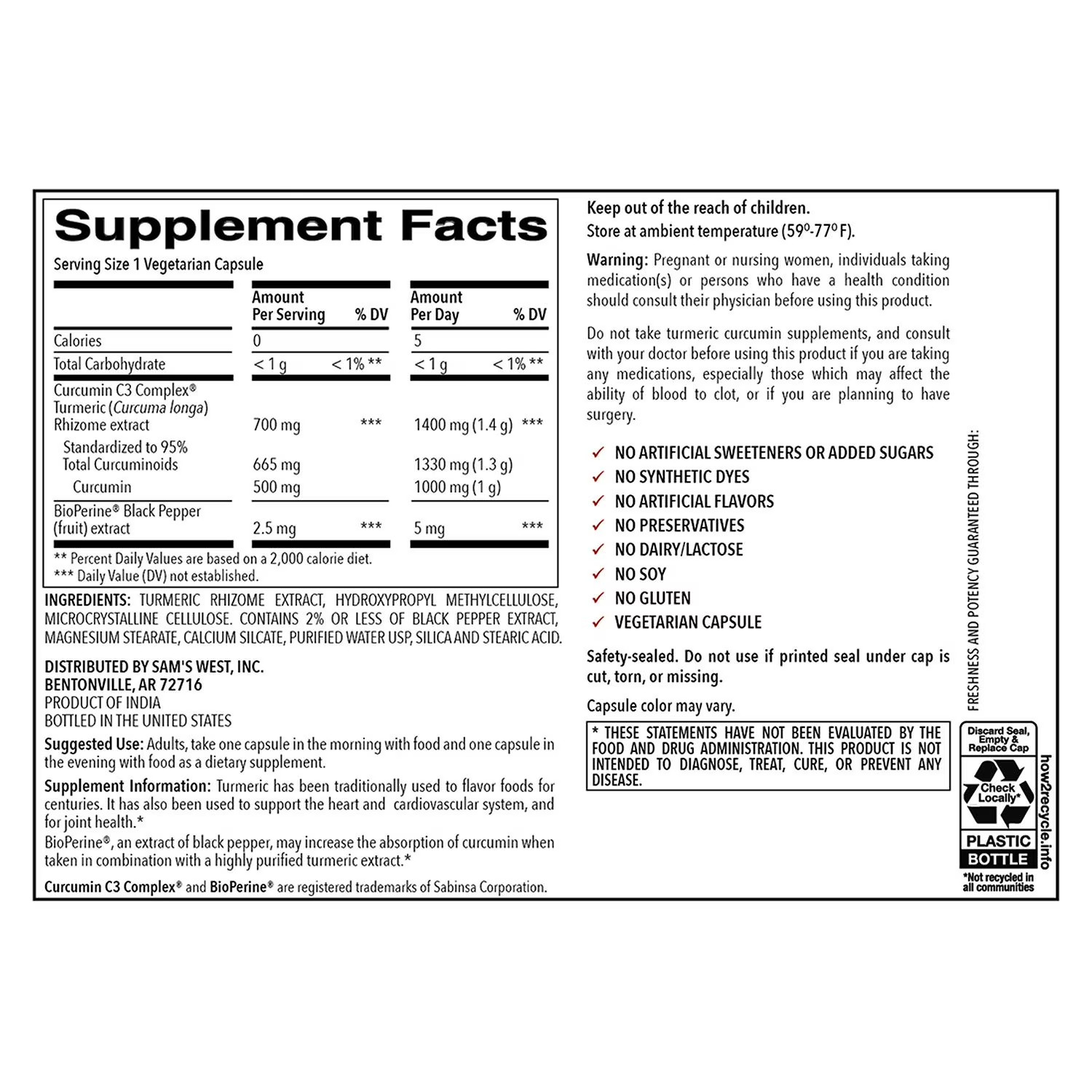 Member’s Mark Turmeric Extract Dietary Supplement Capsules, 180 ct.