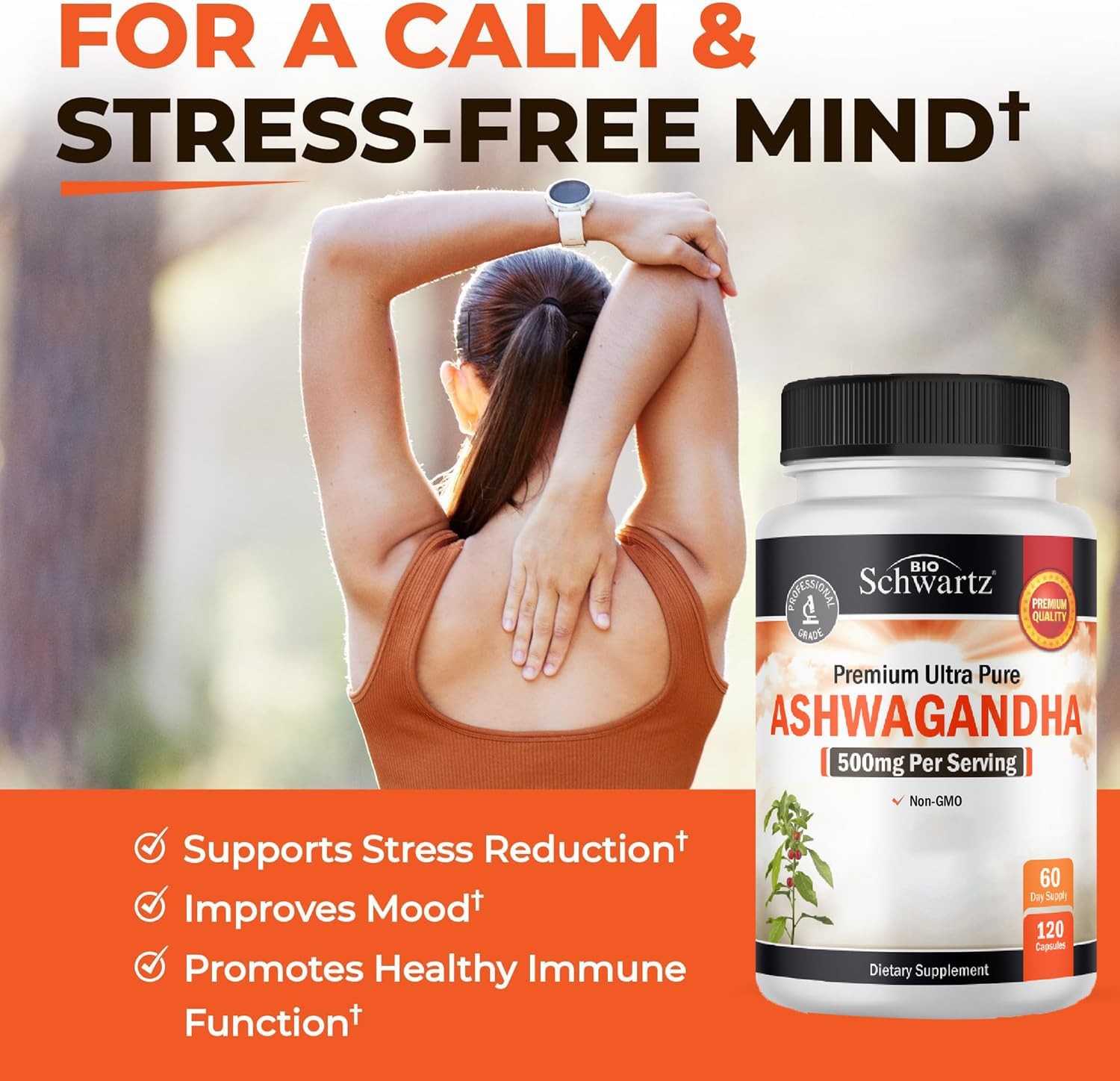 BioSchwartz Ashwagandha Supplements – Extra Strength 120 Count (Pack of 1)