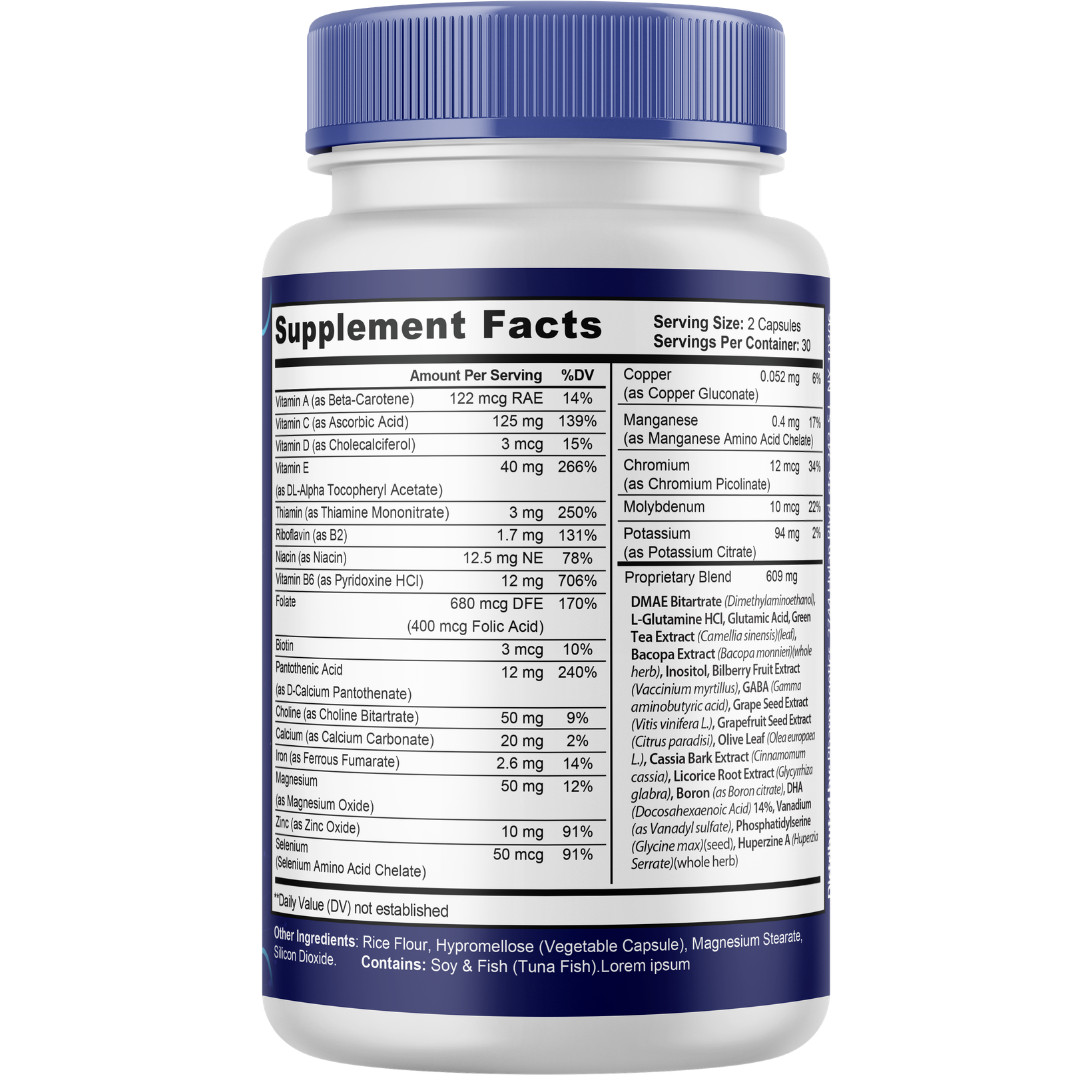 Brain Vex Memory Focus Supplement Cognitive Support Formula w/Bacopa (3 Bottles)