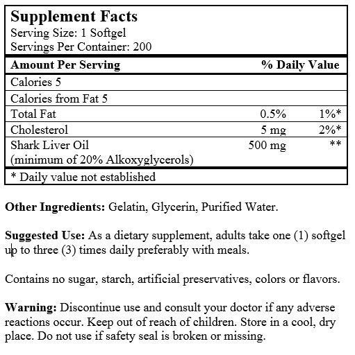 2 bottles Icelandic Shark Liver Oil 500mg 200 softgels x 2=400 softgels