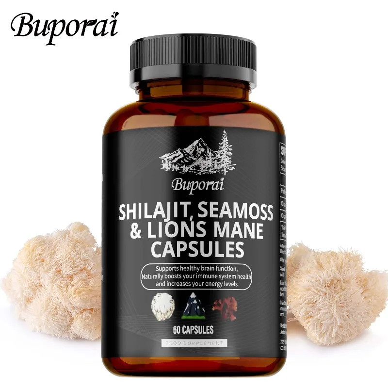 Shilajit, Sea Moss & Lions Mane 60pcs, Reduce Fatigue, Muscle Recovery, Energy