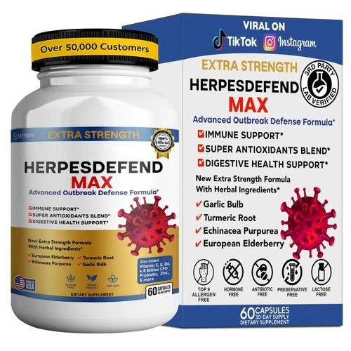 Herpes Defend Max, Extra Strength Advanced Defense Formula, 60 Capsules, with…