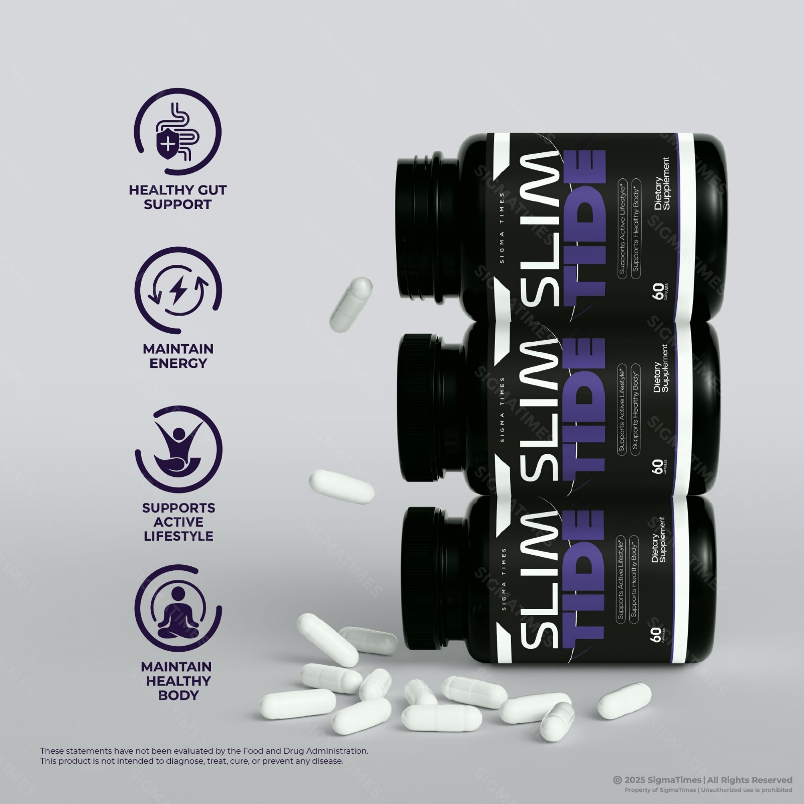 SlimTide Capsules, Slim Tide Weight Loss Support Pills & Energy Supplement 60ct
