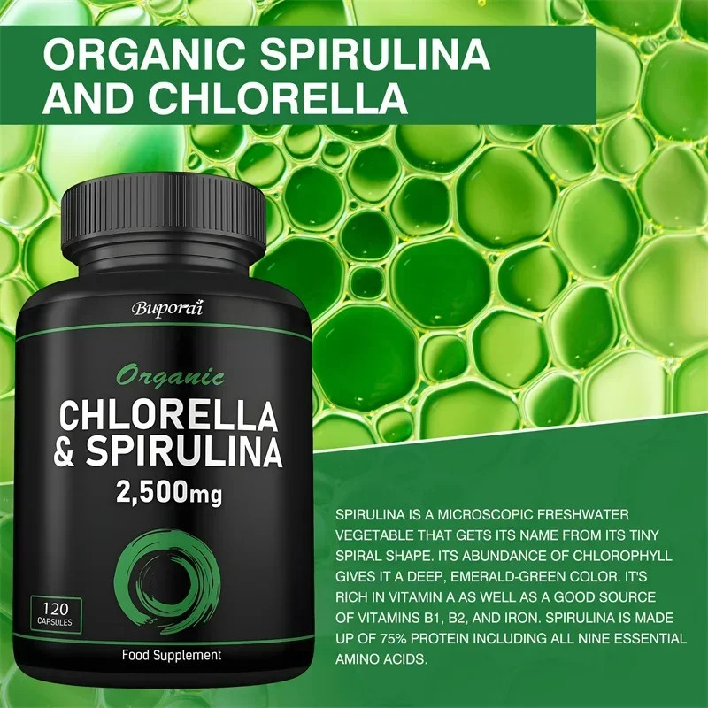 Organic Chlorella & Spirulina 2500mg 120pcs,Detoxification, Energy Replenishment
