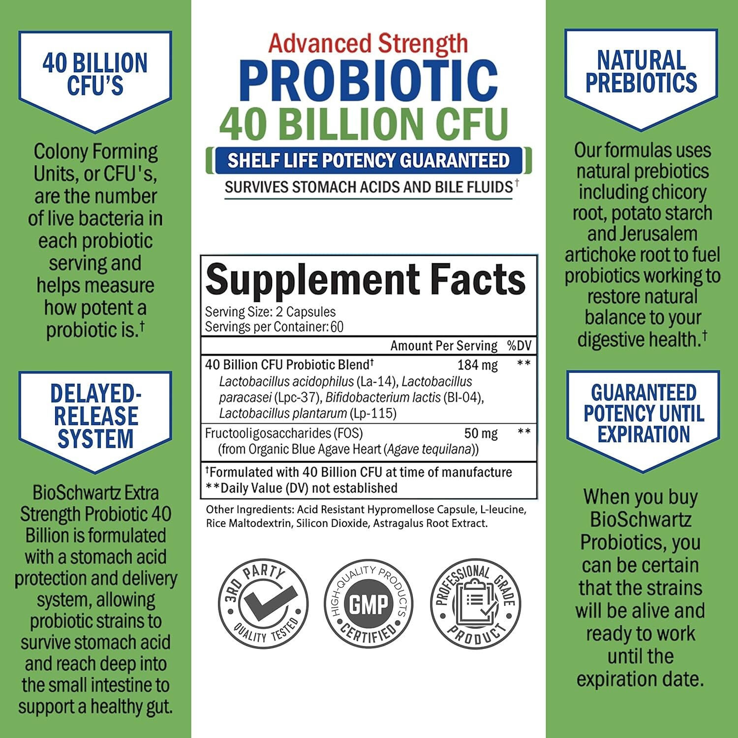 Daily Probiotic Supplement 40 Billion CFU Gut Health Complex w/ Astragalus 120ct