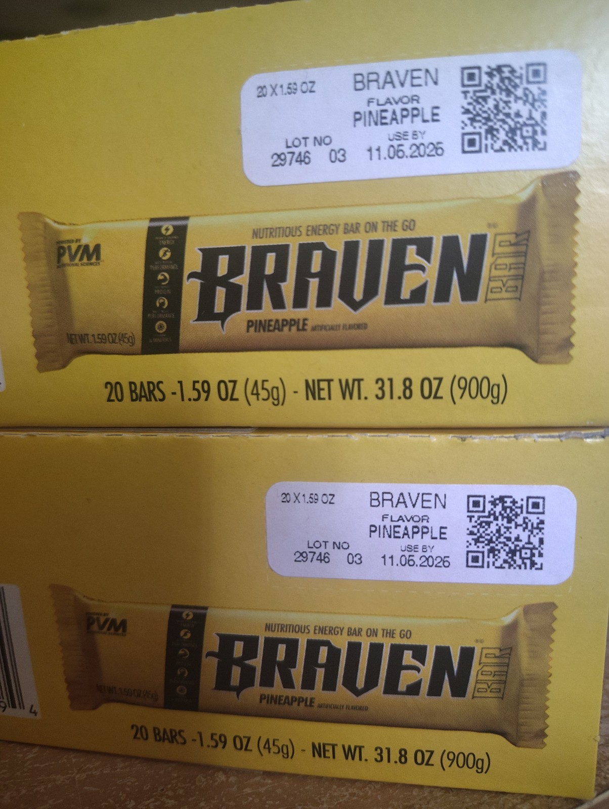 Braven Bar Pineapple Energy Bars/Lot of 2(20 packs)40 Bars total Volume Discount