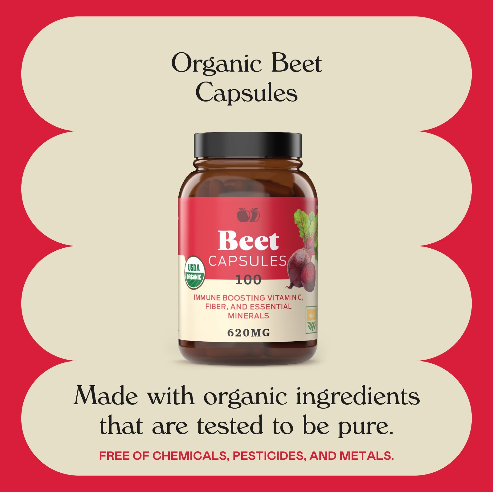 Organic Beet Root Capsules – Made in USA, Boost Energy, Stamina, Nitric Oxide