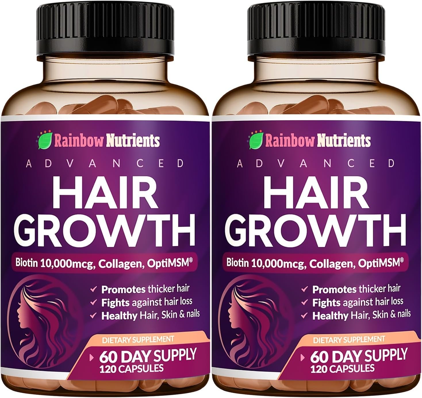 Hair Growth Vitamins for Women – 2 Pack | Biotin 10,000mcg, Collagen, Saw Palmet