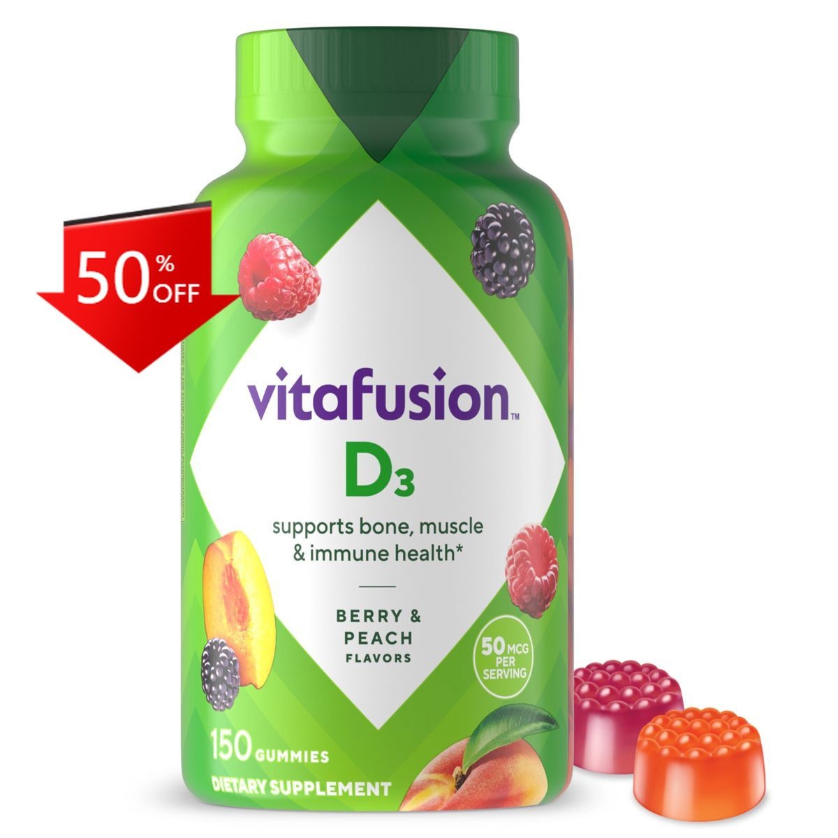 Vitafusion Vitamin D3 Gummy Vitamins – Peach, Blackberry and Strawberry – 150ct