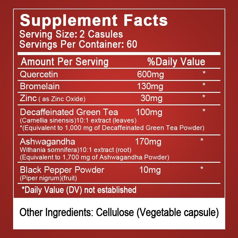 120Pcs Quercetin 1000mg with Bromelain & Zinc Natural Immune Support Supplement