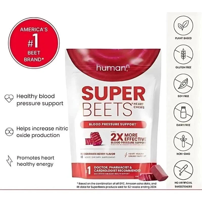 2 Pack Superbeets Heart Chews, Nitric Oxide & Blood Pressure Support, 60 Count