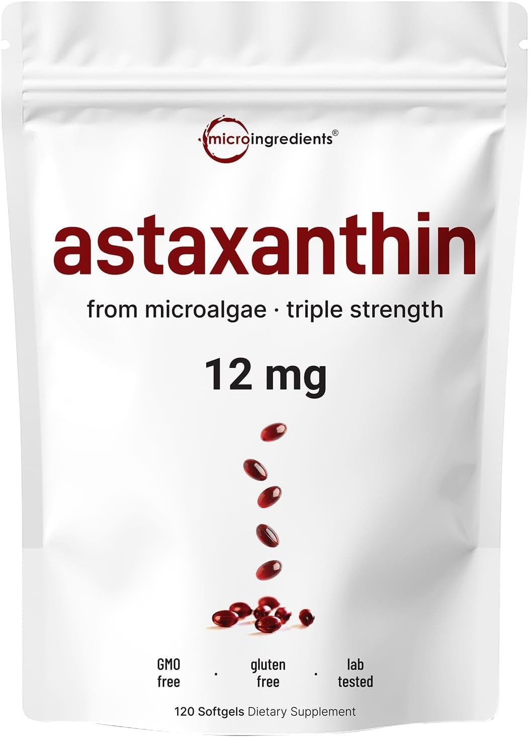12mg Astaxanthin 120 Softgels Antioxidant Fresh Microalgae Eye Joint Skin Health