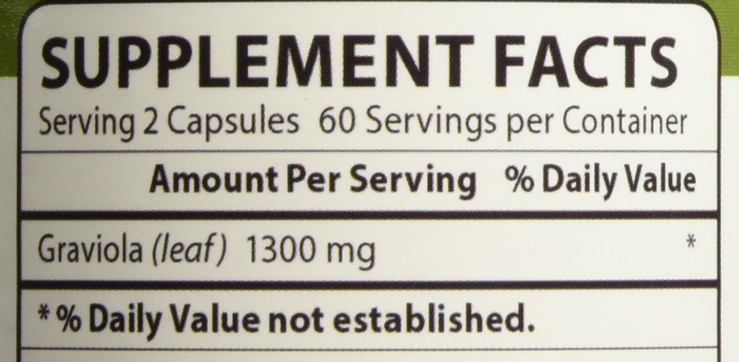 Graviola 120 Capsules Bottle, 1300 mg