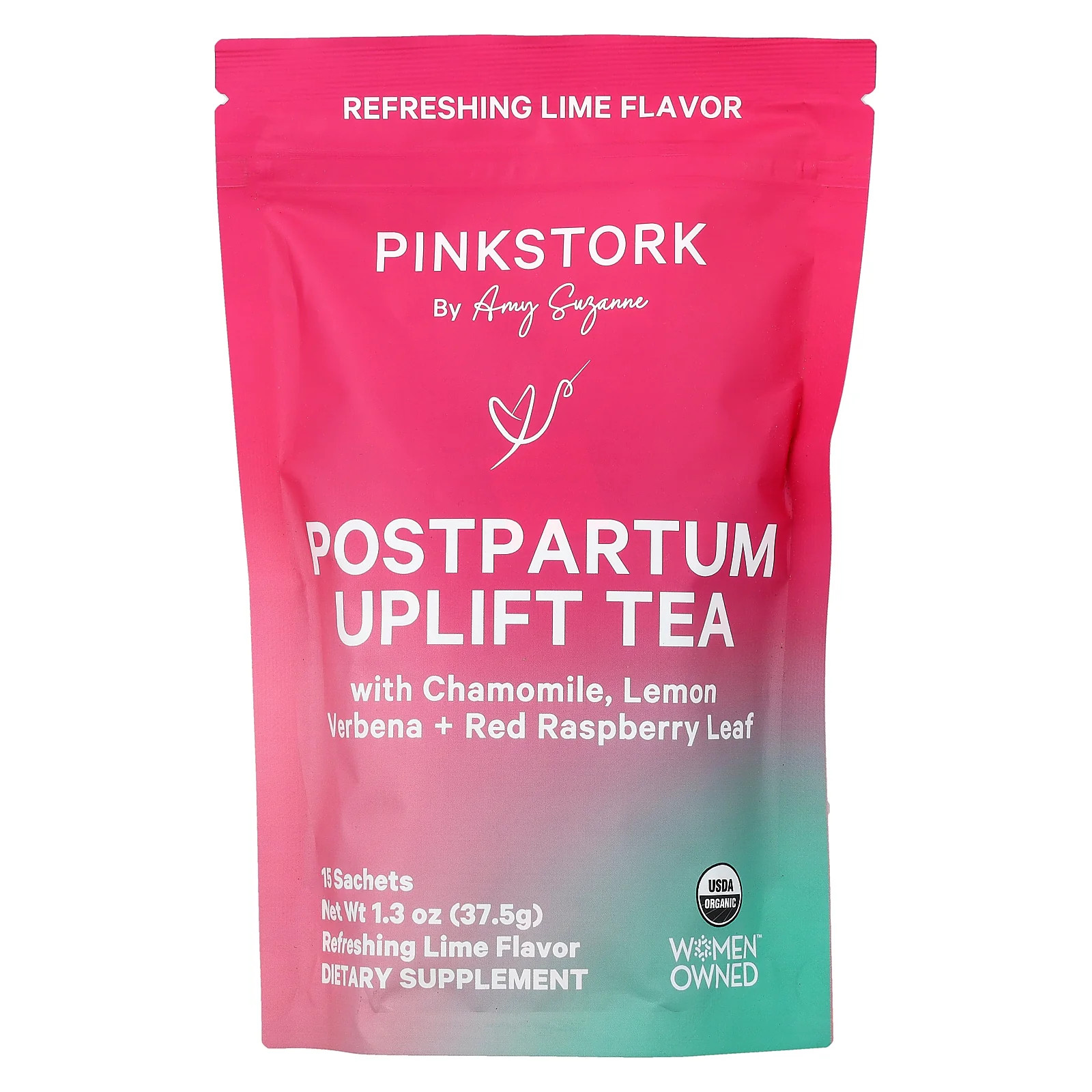 2 X Pink Stork, Postpartum Uplift Tea, Refreshing Lime, 15 Sachets, 1.3 oz (37.