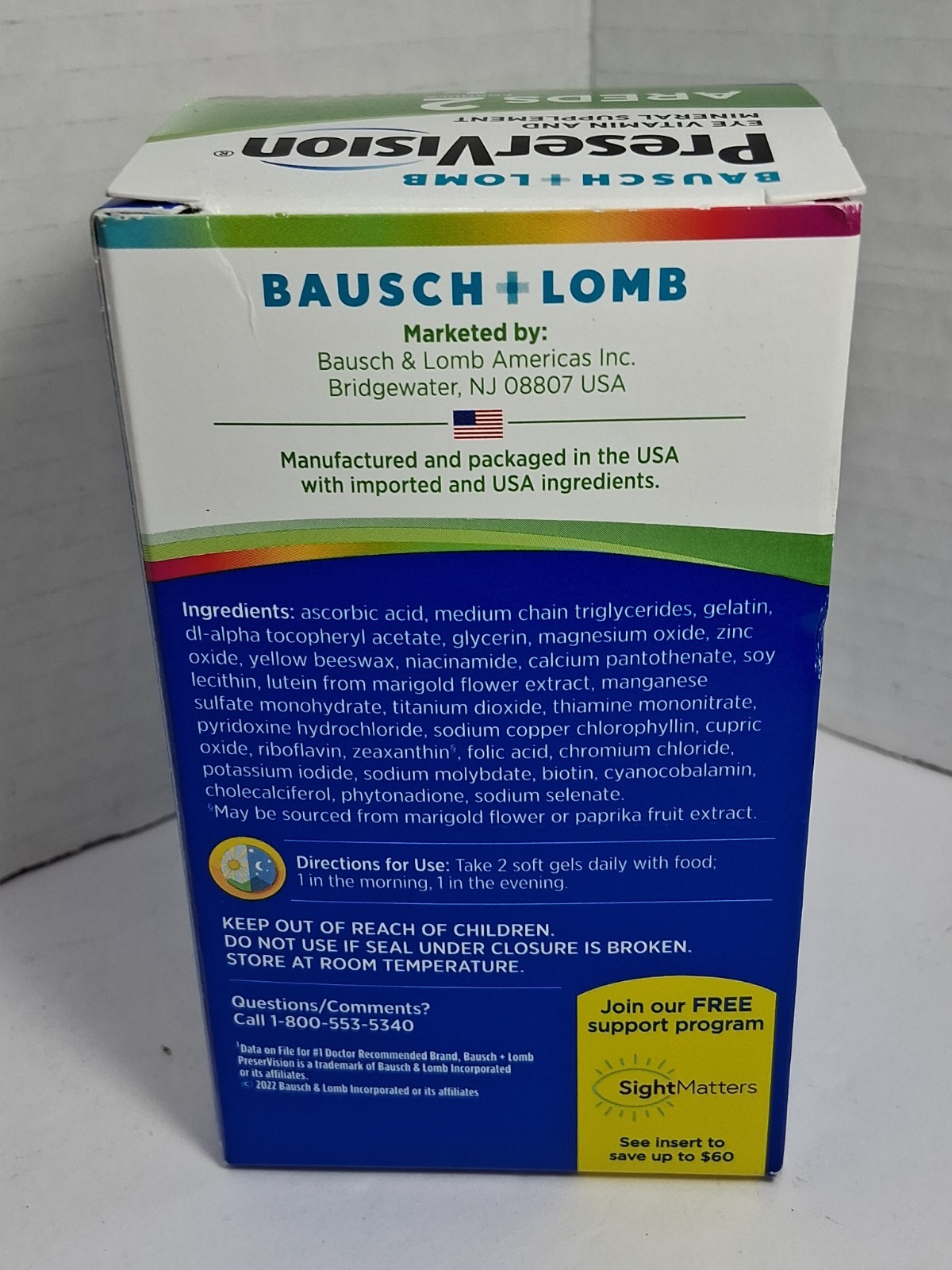 PreserVision AREDS 2 Formula + Multivitamin 100 Soft Gels Bausch Lomb Exp 05/26