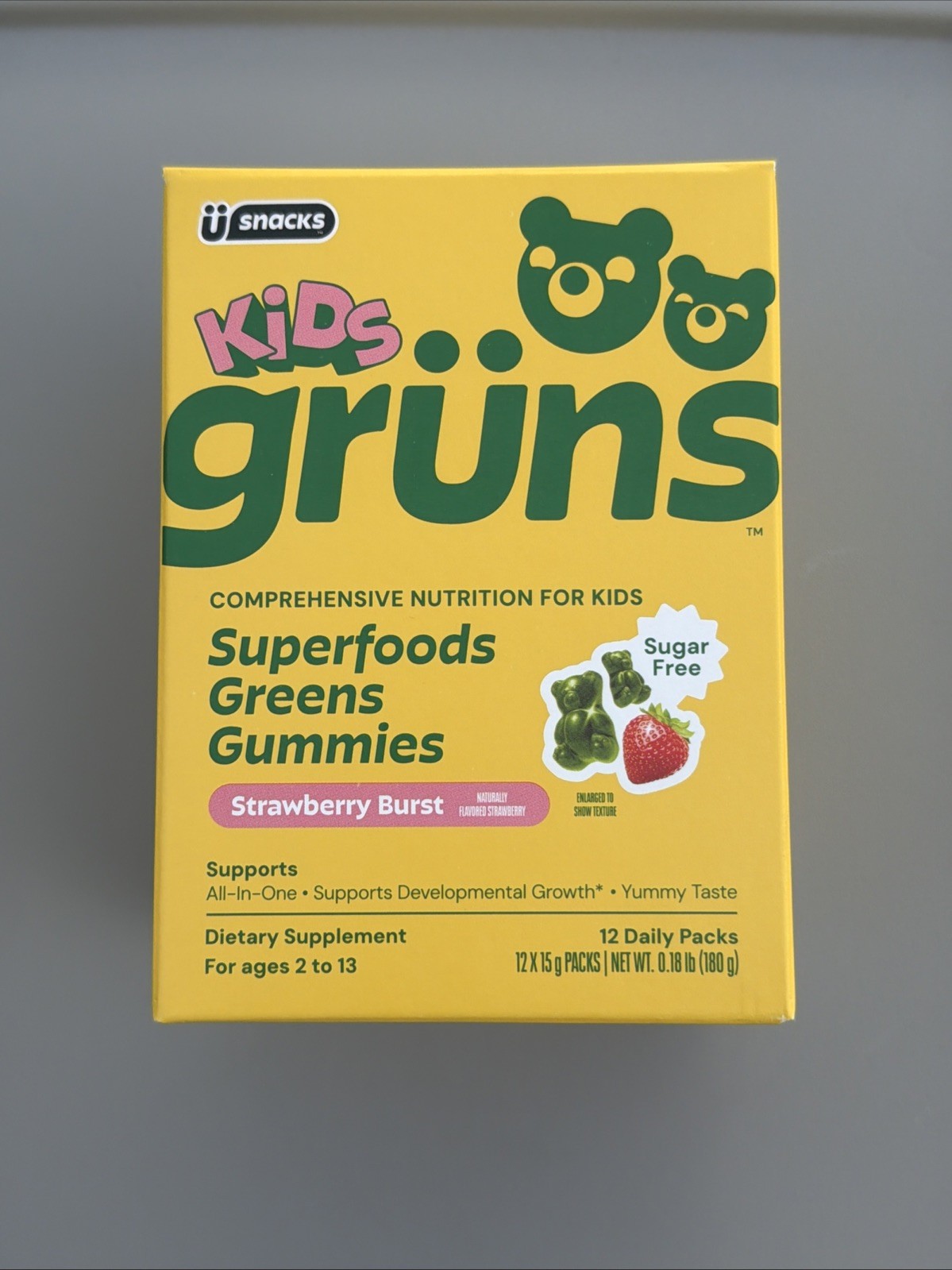 Gruns Kids Vitamin Green Gummies Superfood – Strawberry – 12 Daily Packs 07/27