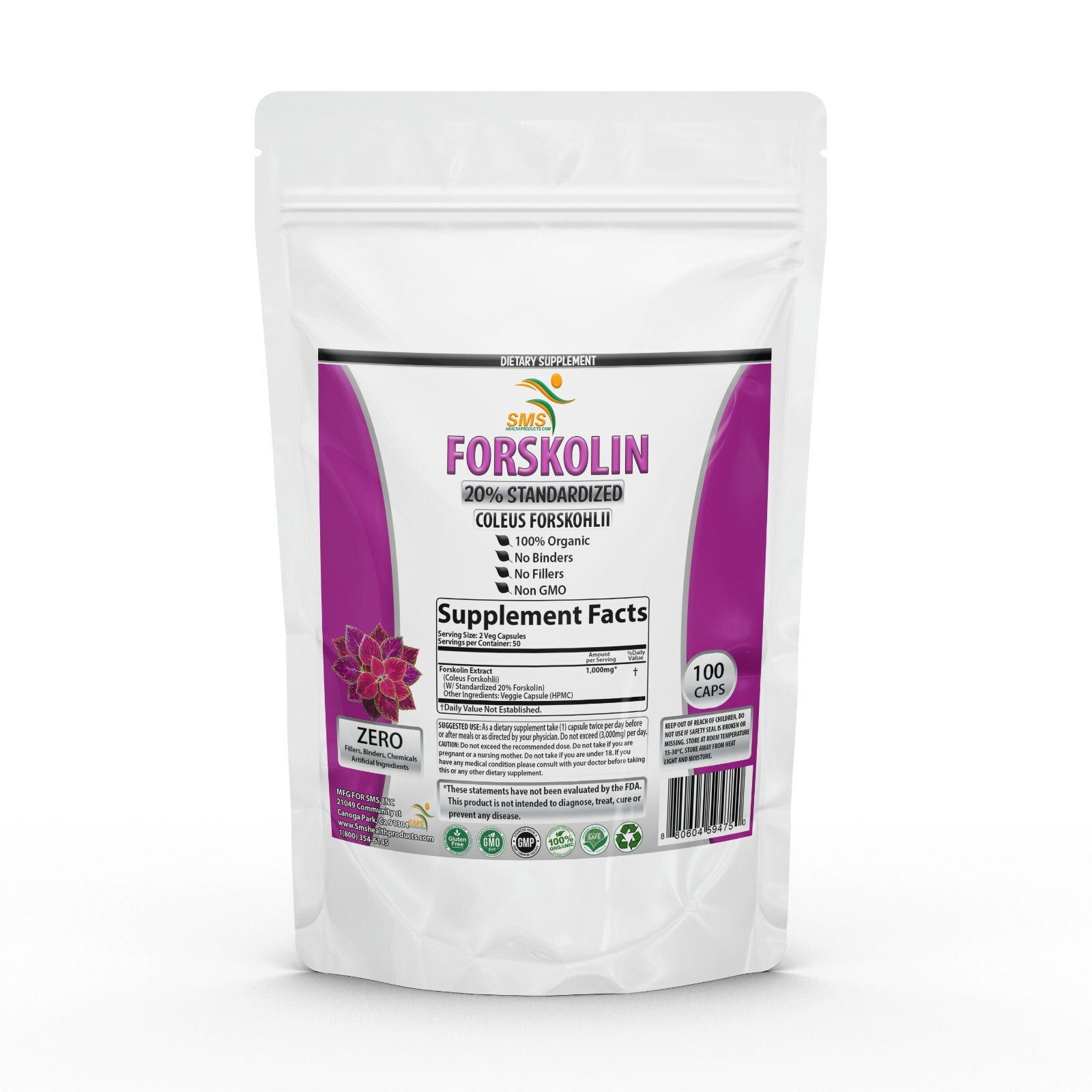 PREMIUM 100% Pure Forskolin For Weight Loss Maximum Strength Men & Women 100 Cap