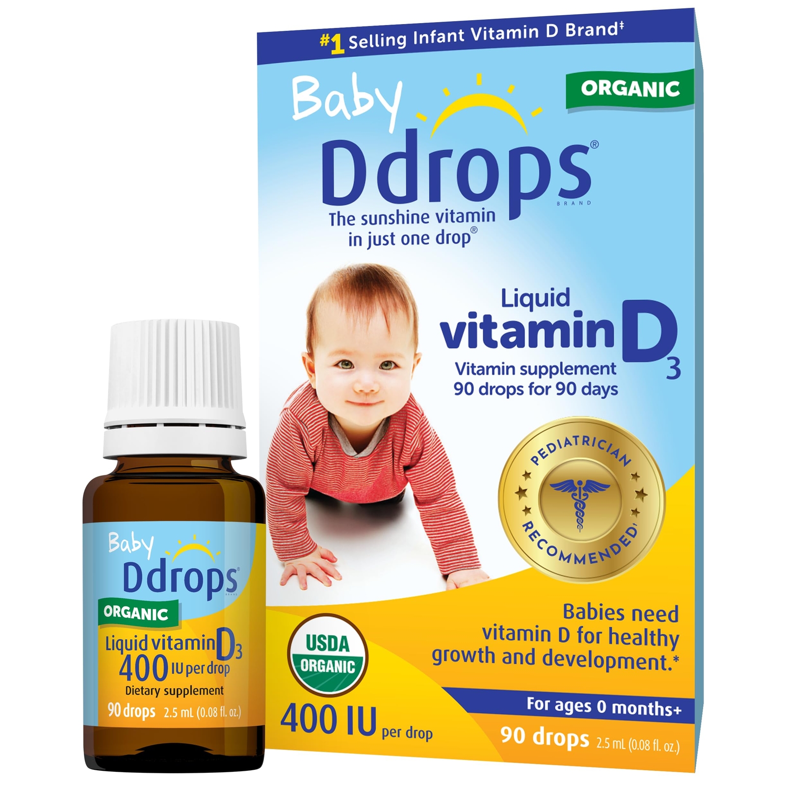 Ddrops Baby Vitamin D3 400 Iu Organic Liquid Drops 90 Tasteless Drops 0.08 Oz