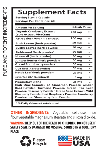 Healthy Urine – KIDNEY SUPPORT – Bladder Health – Kidney Boost – 1 Bottle