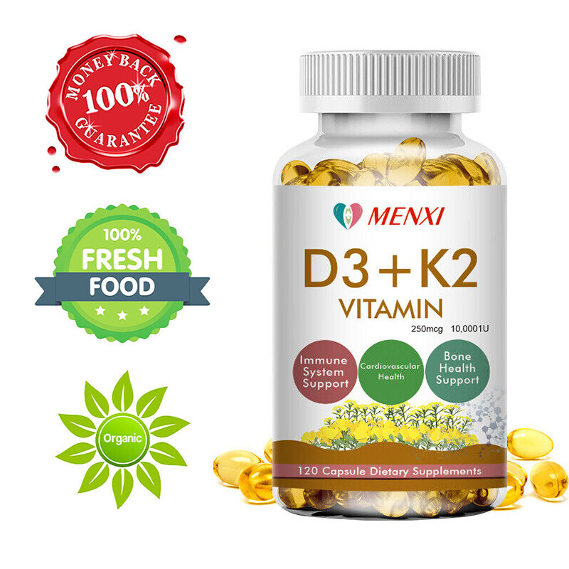 240 Vitamin D3+K2(MK-7)Capsules 250mcg For Immune&Bone Health 10,000IU 2 Bottles