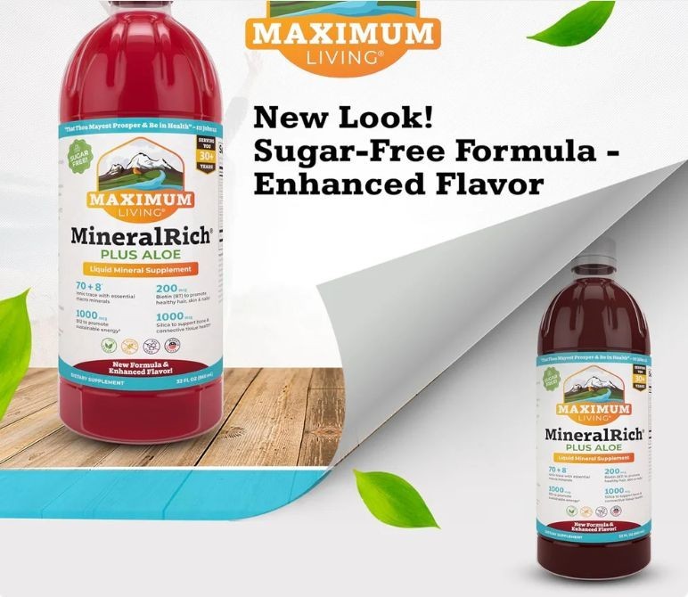 2 BOTTLES MAXIMUM LIVING MINERALRICH PLUS ALOE LIQUID MINERAL RICH. 64 OZ. TOTAL