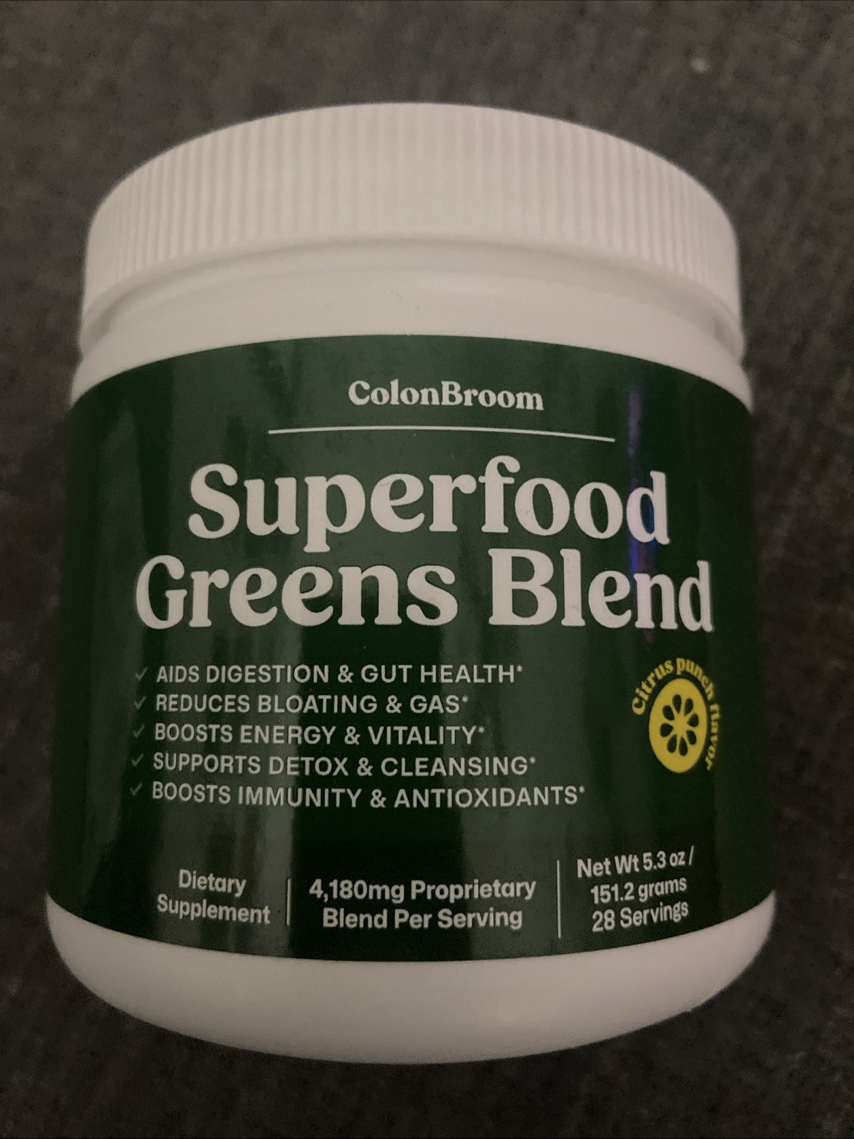 ColonBroom Greens Powder with Probiotics, Spirulina & Chlorella – Citrus Punch