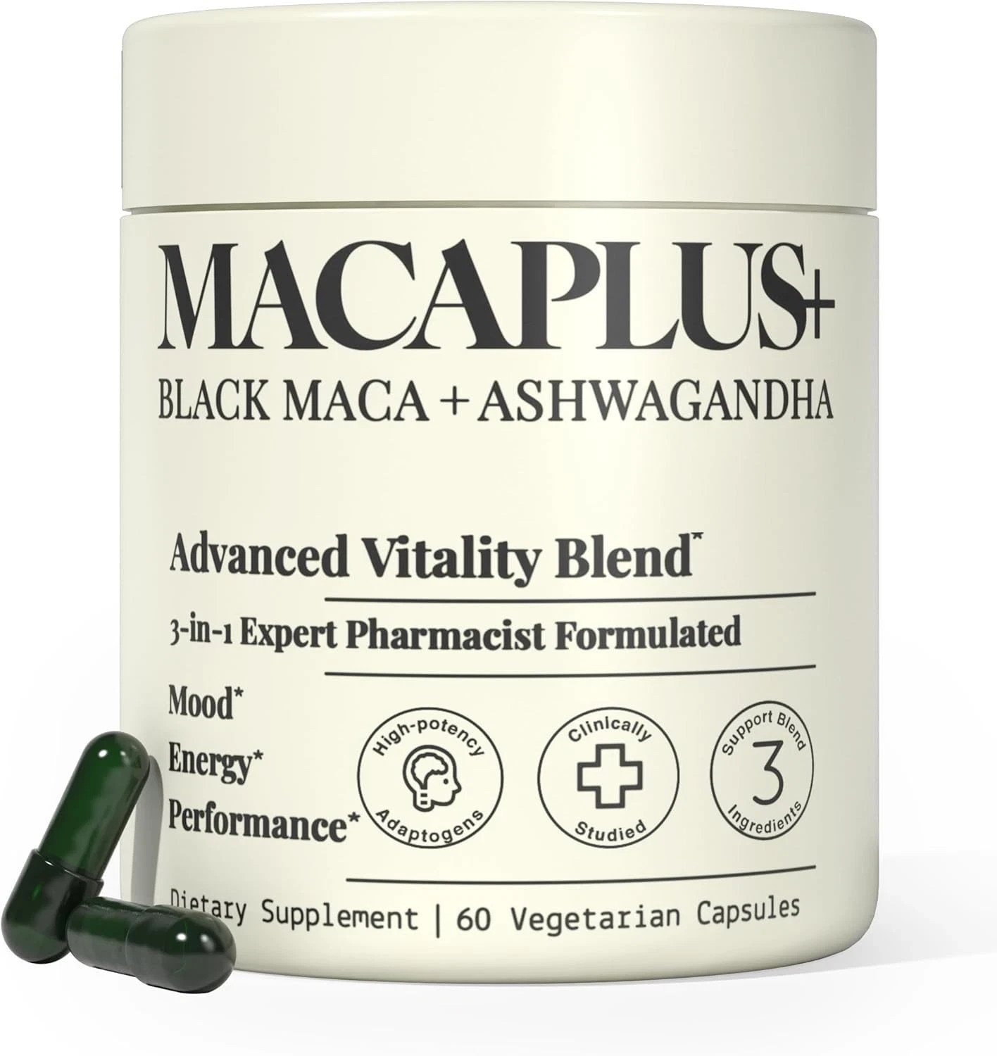 MACAPLUS+ Black Maca Root + Ashwagandha Advanced Vitality Supplement (60ct)