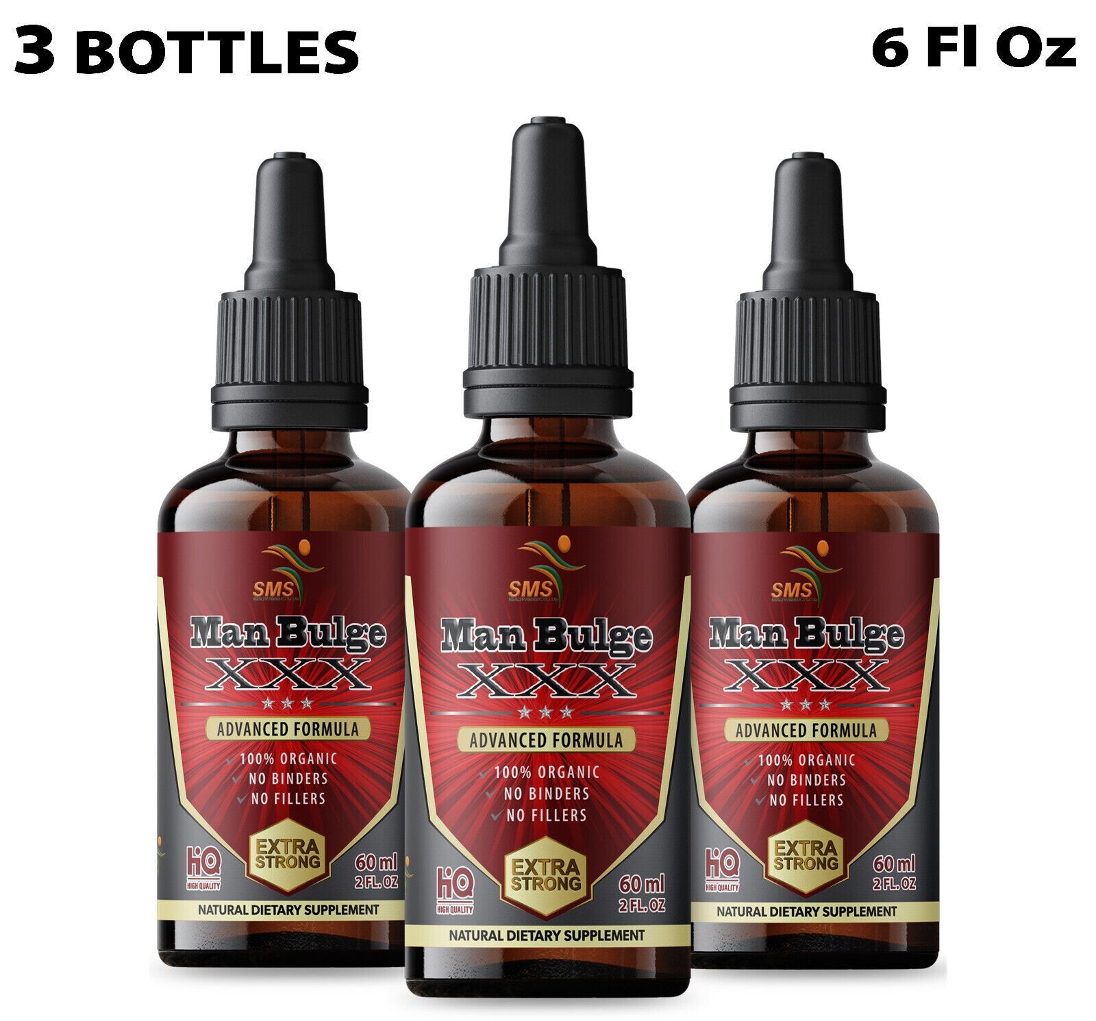 Man Bulge Mens Natural Tincture Herbal Drops 3 Pack 6 Fl Oz