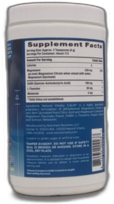*2028-7-1* Natural Vitality Calm Sleep Melatonin and Magnesium 16oz Powder