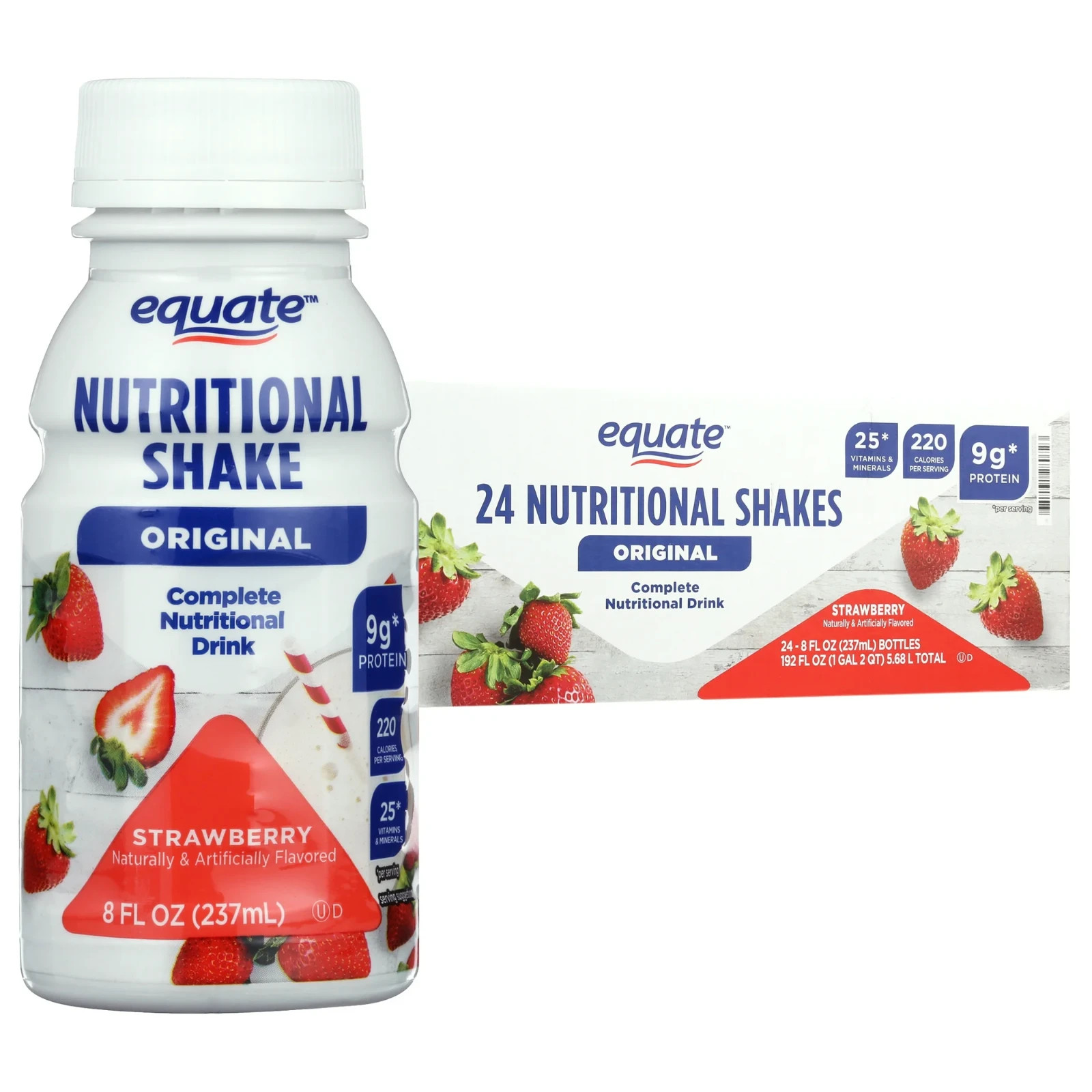 Equate Original Meal Replacement Nutritional Shakes, Strawberry, 8 Oz, 24 Count