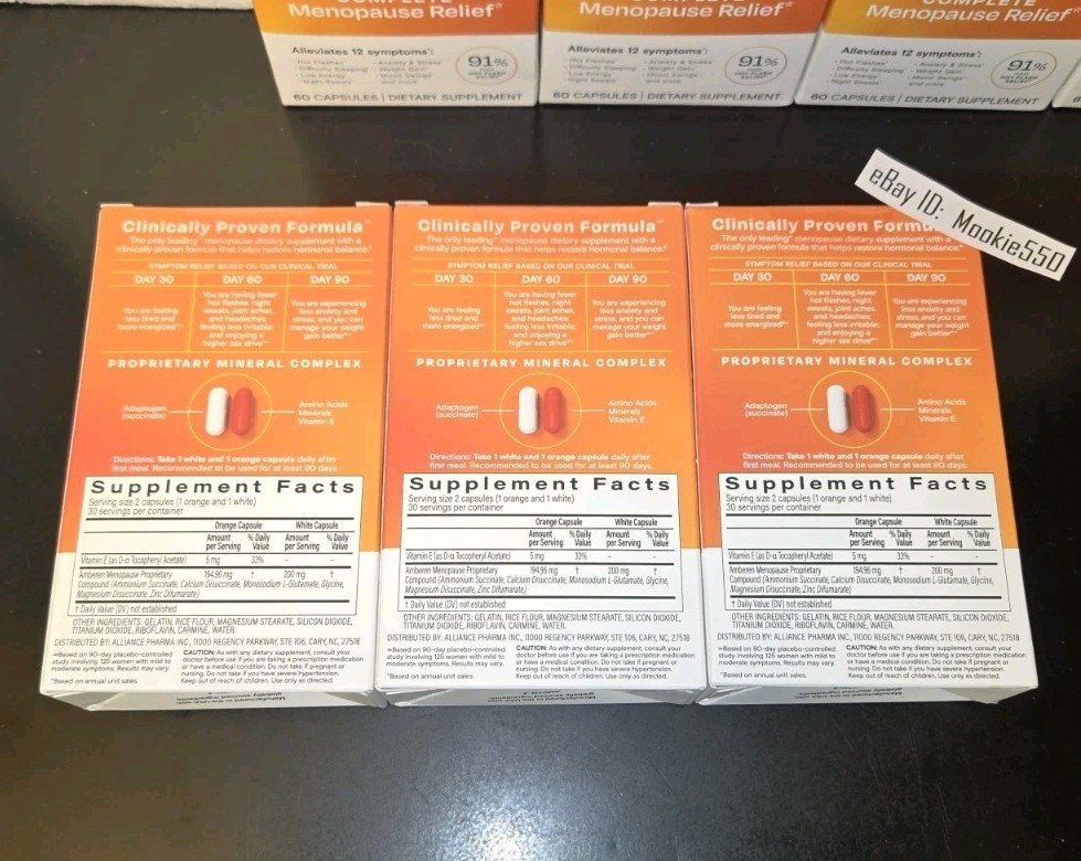 EXP 03/2026+! 3 Box Lot Amberen Menopause Relief 180 Capsules! (60ct Per Box)
