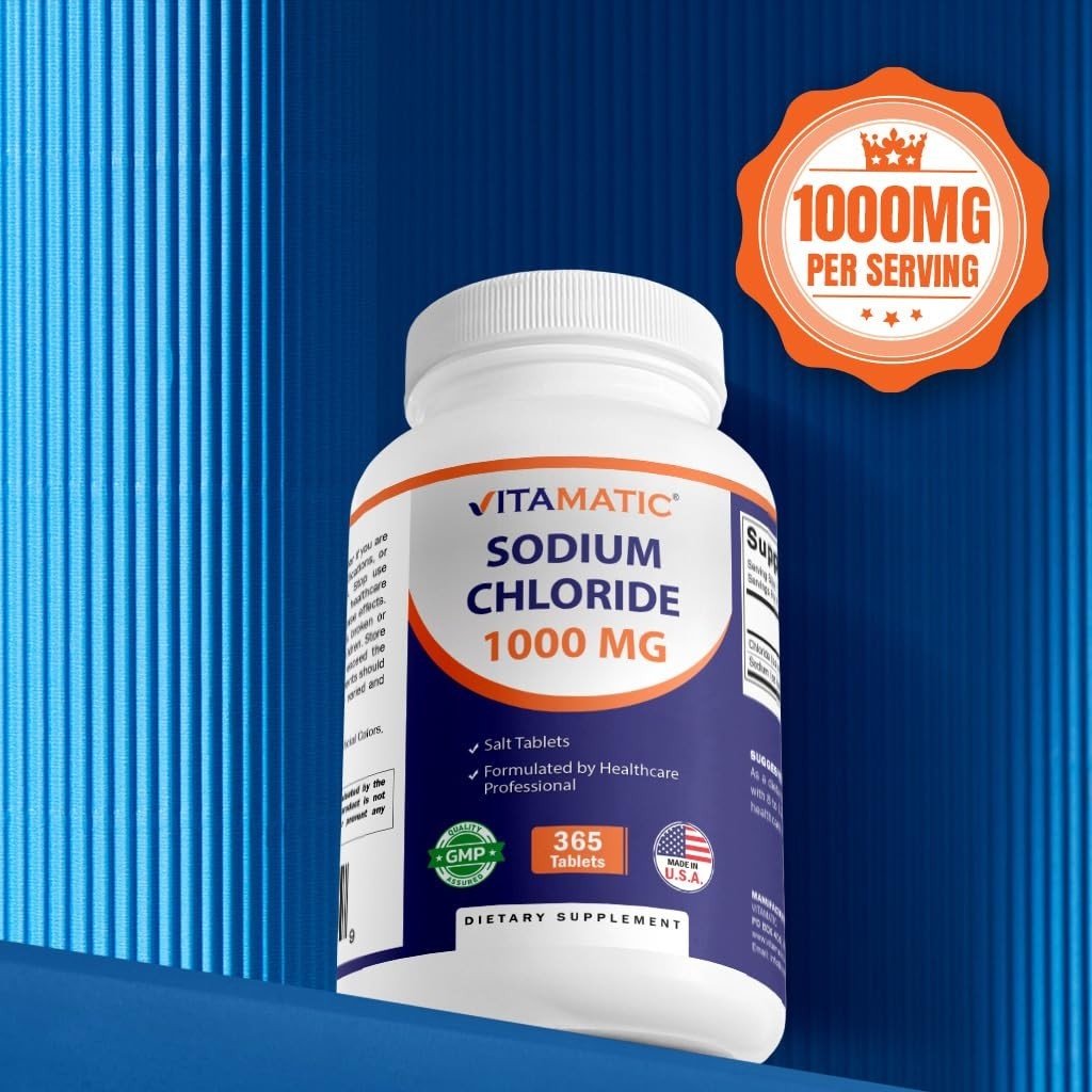 Electrolyte Replenisher Sodium Chloride 1000mg – 365 Tablets, Hydration Support,