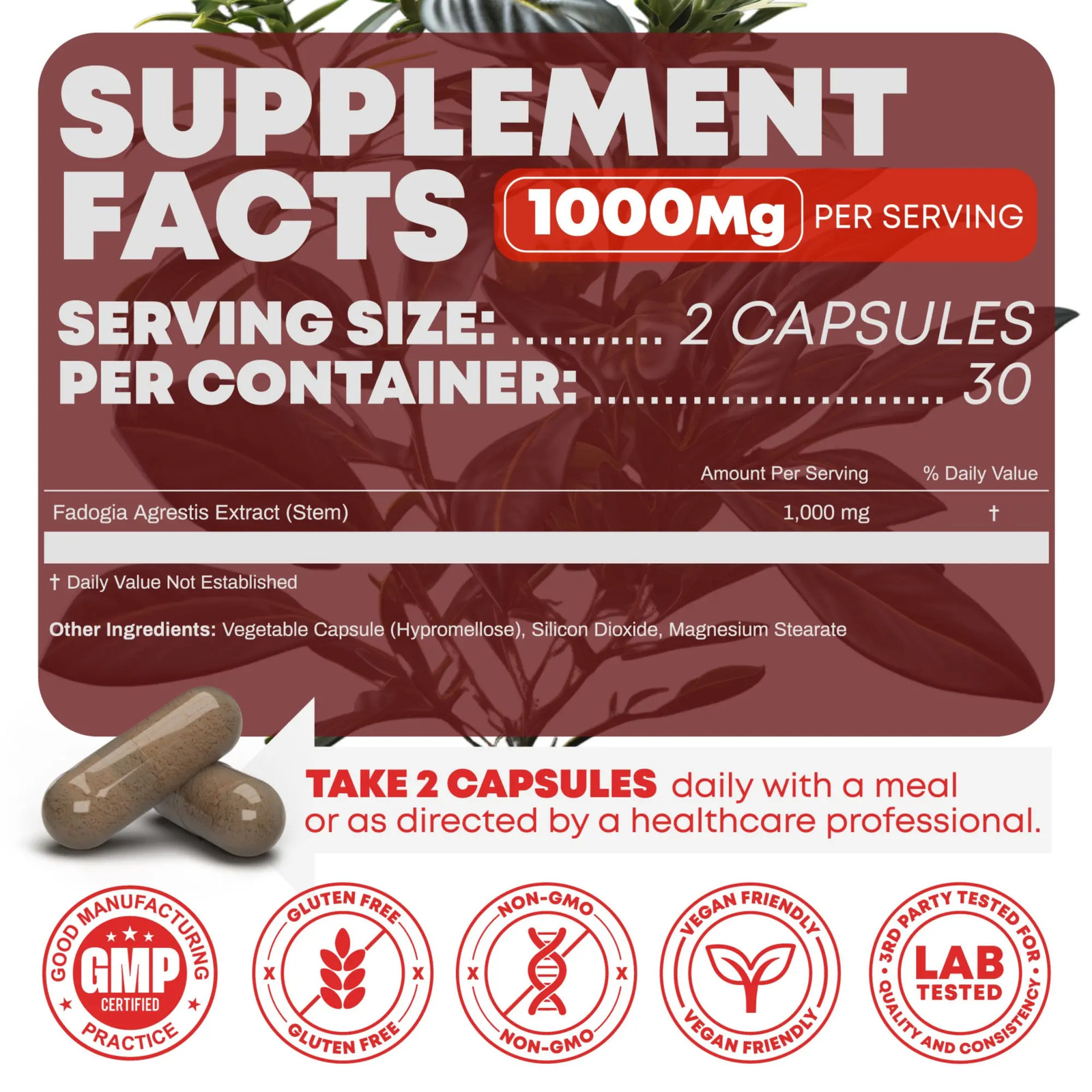1000mg Fadogia Agrestis Extract Daily Wellness Supplement For Men’s HormoneSuppt