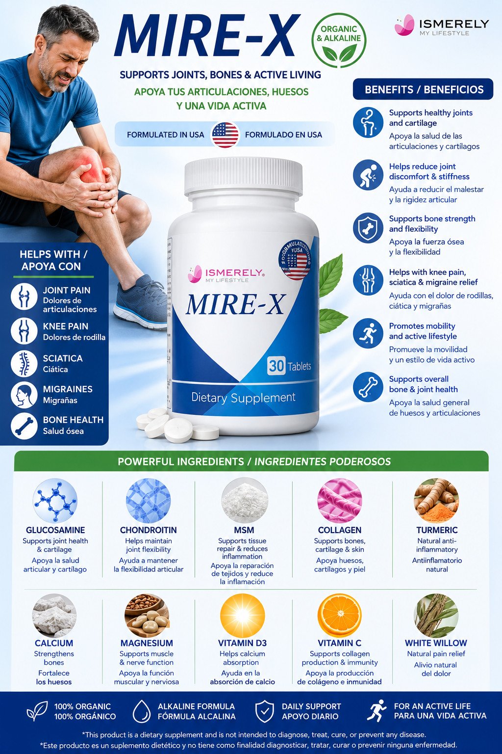 Ismerely Mire-X 30caps para dolor de articulaciones,ciatica, rodillas,cadera
