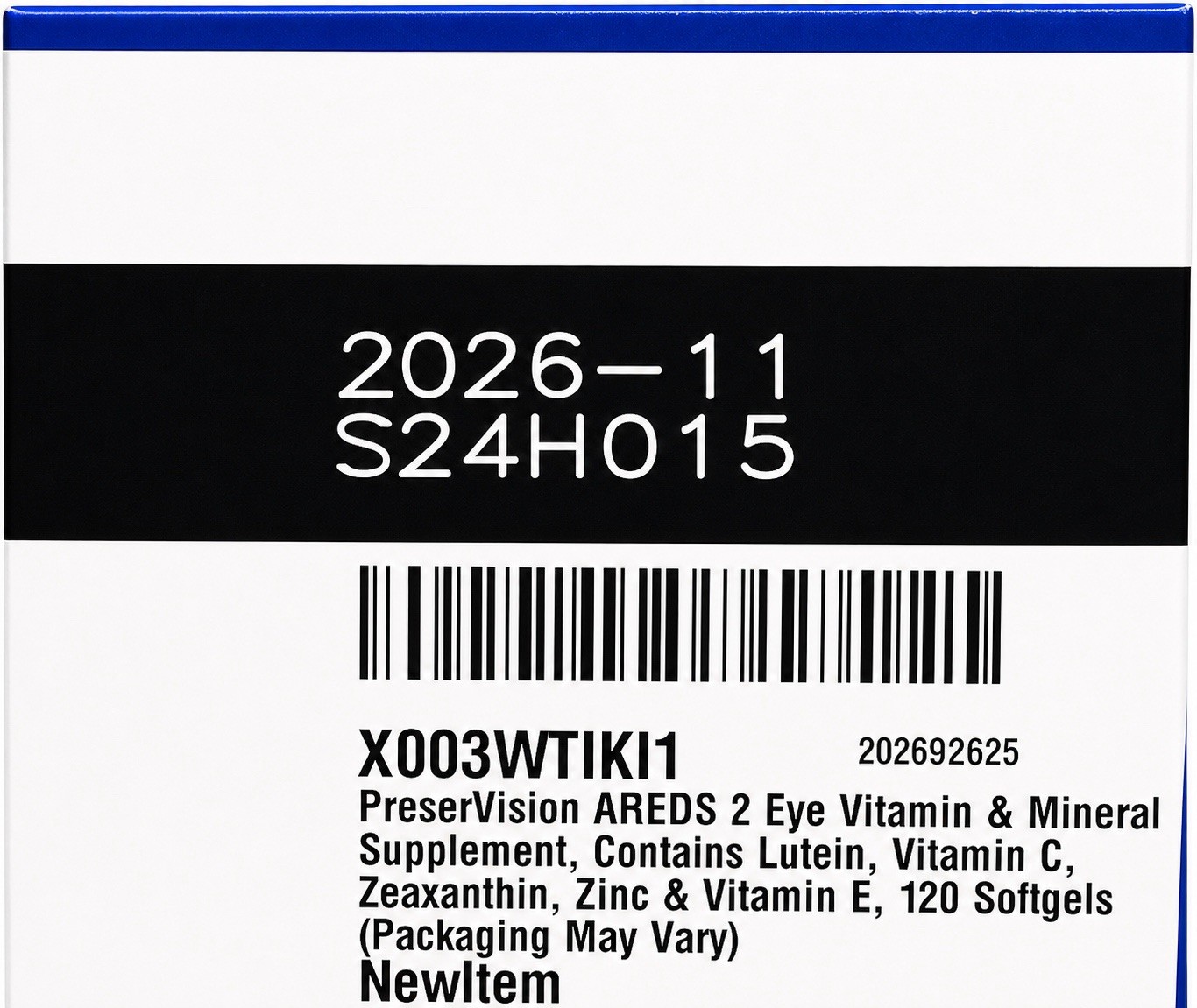 2 Pk Bausch + Lomb PreserVision AREDS 2 Eye Vitamins 120 Mini Softgels Exp 11/26