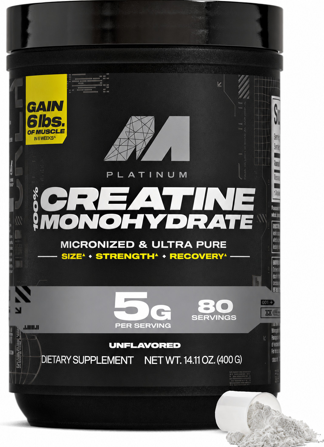 Platinum Pure Creatine Monohydrate Powder, Unflavored, Micronized, 80 Servings++