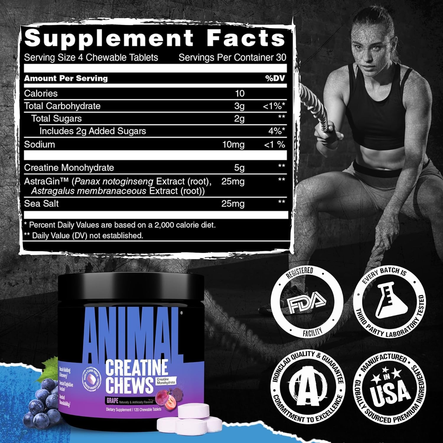 Animal CREATINE CHEWS – 5Gm Performance Creatine Monohydrate 120 Chewable Tablet