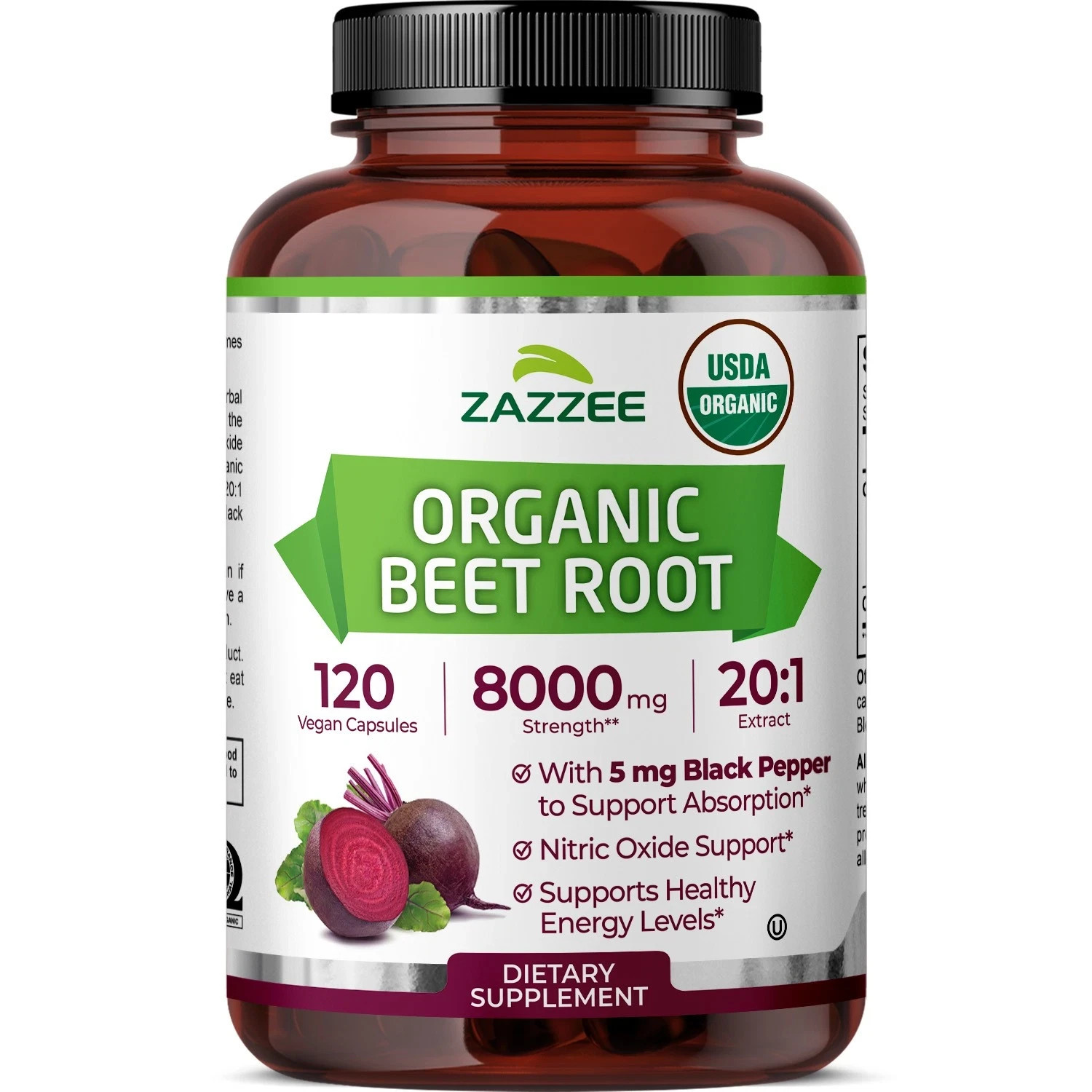 Zazzee Organic Beet Root 20:1 Extract 120 Vegan Caps Nitric Oxide Support