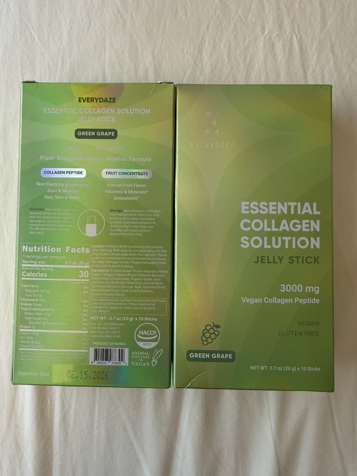 2 Pack Essential Collagen Solution Jelly Stick, Green Grape, 10 Sticks, 0.7 oz