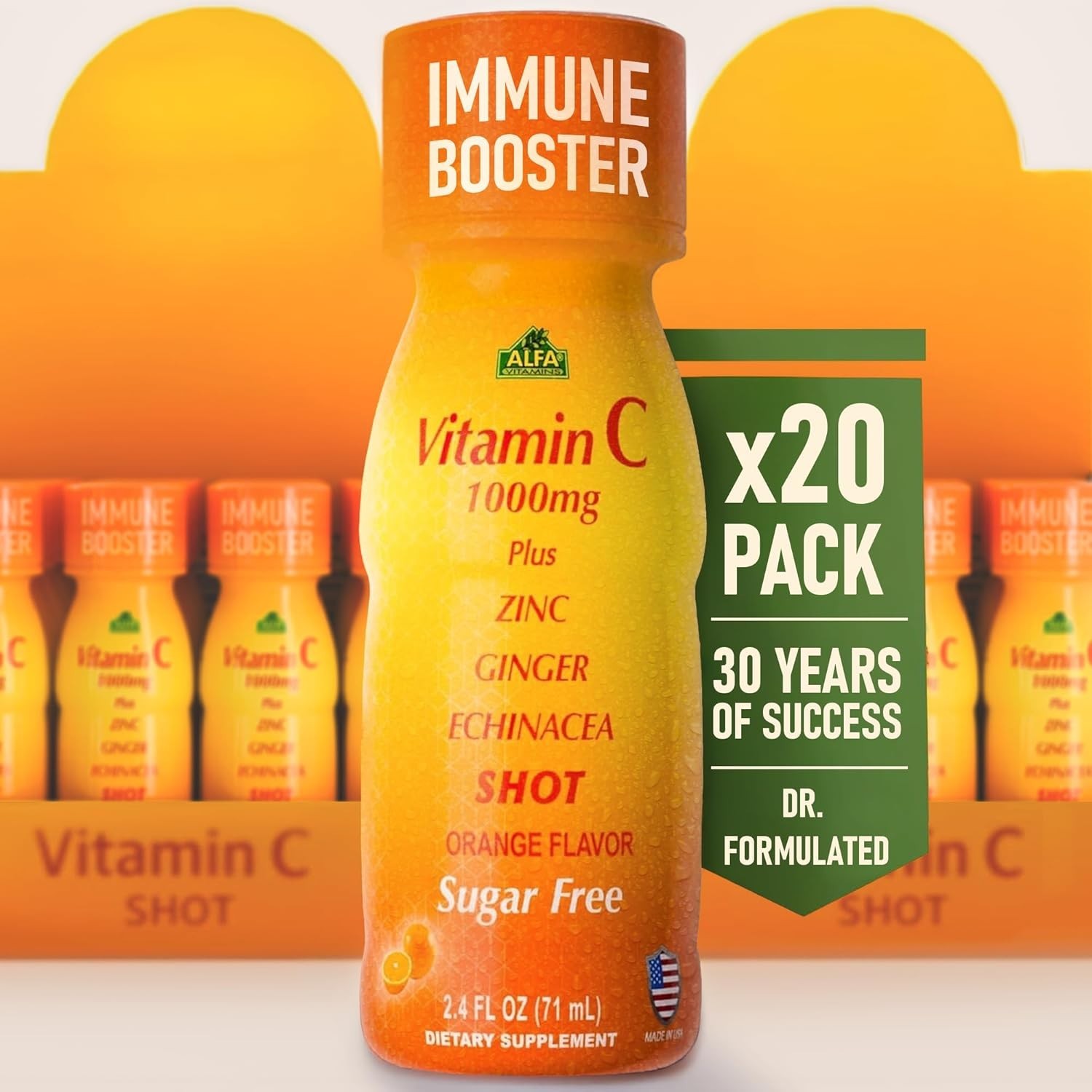 Vitamin C 1,000mg Shot by Alfa Vitamins 2.4 FL each bottle – 20 Pack