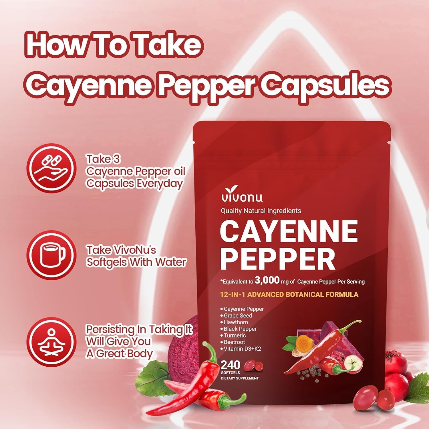 VivoNu Cayenne Pepper Softgels Supplement, Heart and Blood Vessel Wellness