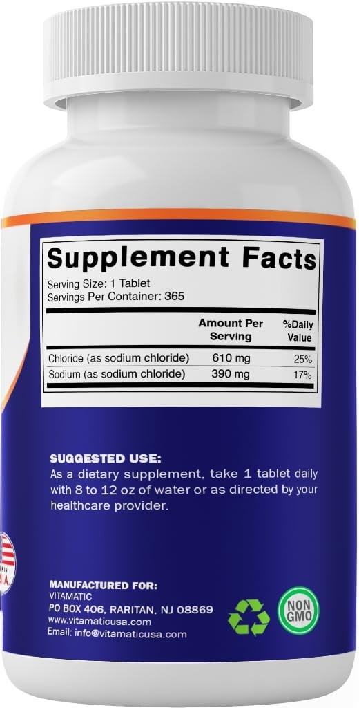 Electrolyte Replenisher Sodium Chloride 1000mg – 365 Tablets, Hydration Support,