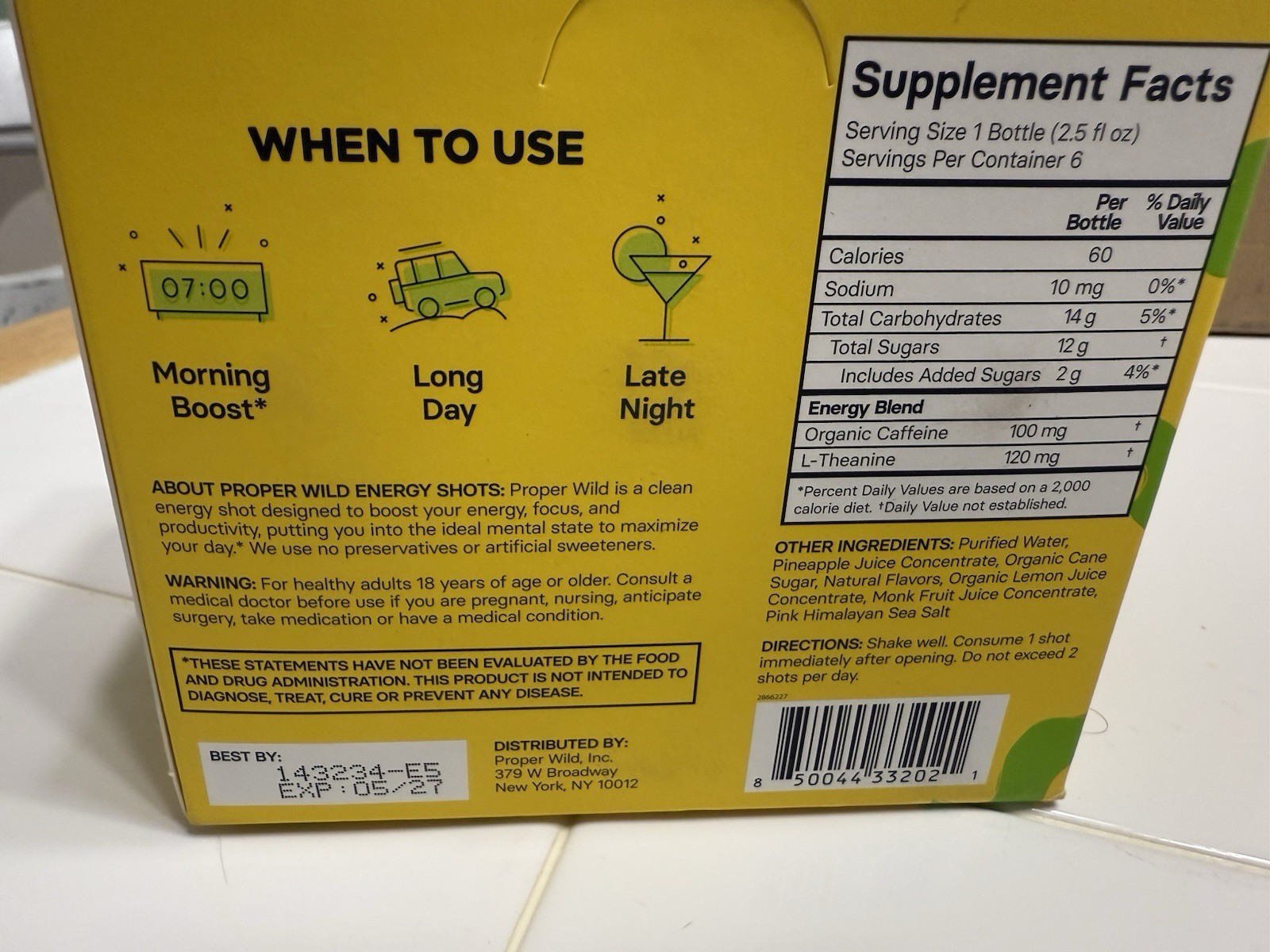 Proper Wild Vegan Energy Drink Shots Lemon Lime Box of 6 2.5oz Bottles Exp05/27