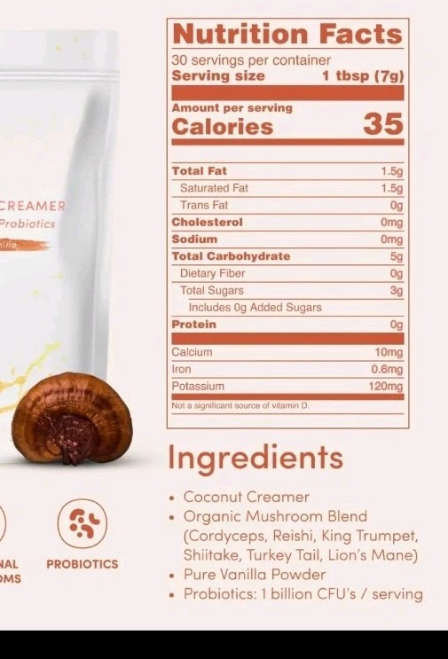 (1) Pack Ryze Probiotic Coffee Creamer Vanilla w/6 Mushrooms Organic 30 Serving