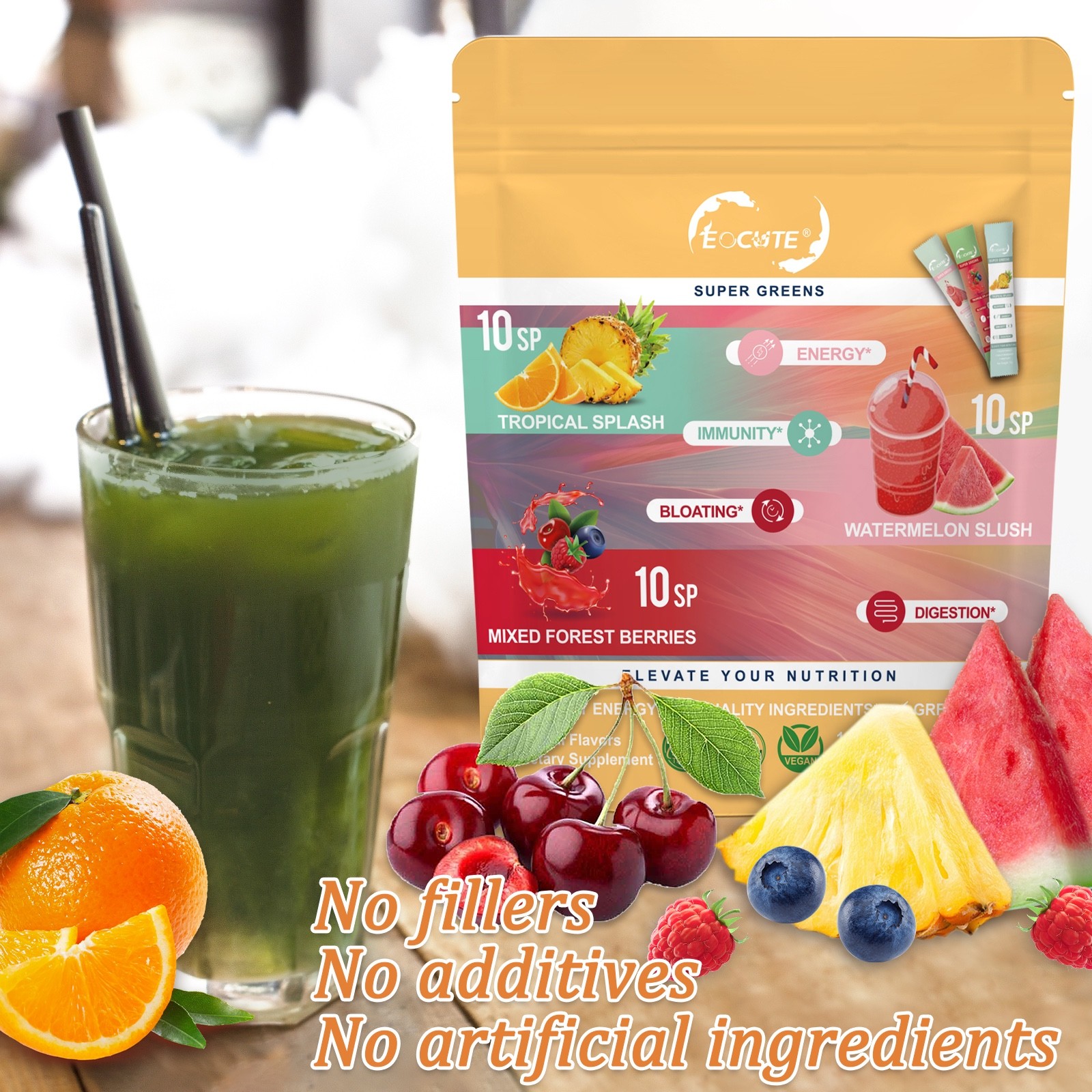 Super Greens Powder Reduce Bloat Digestive Health & More 3 flavors-30 packets