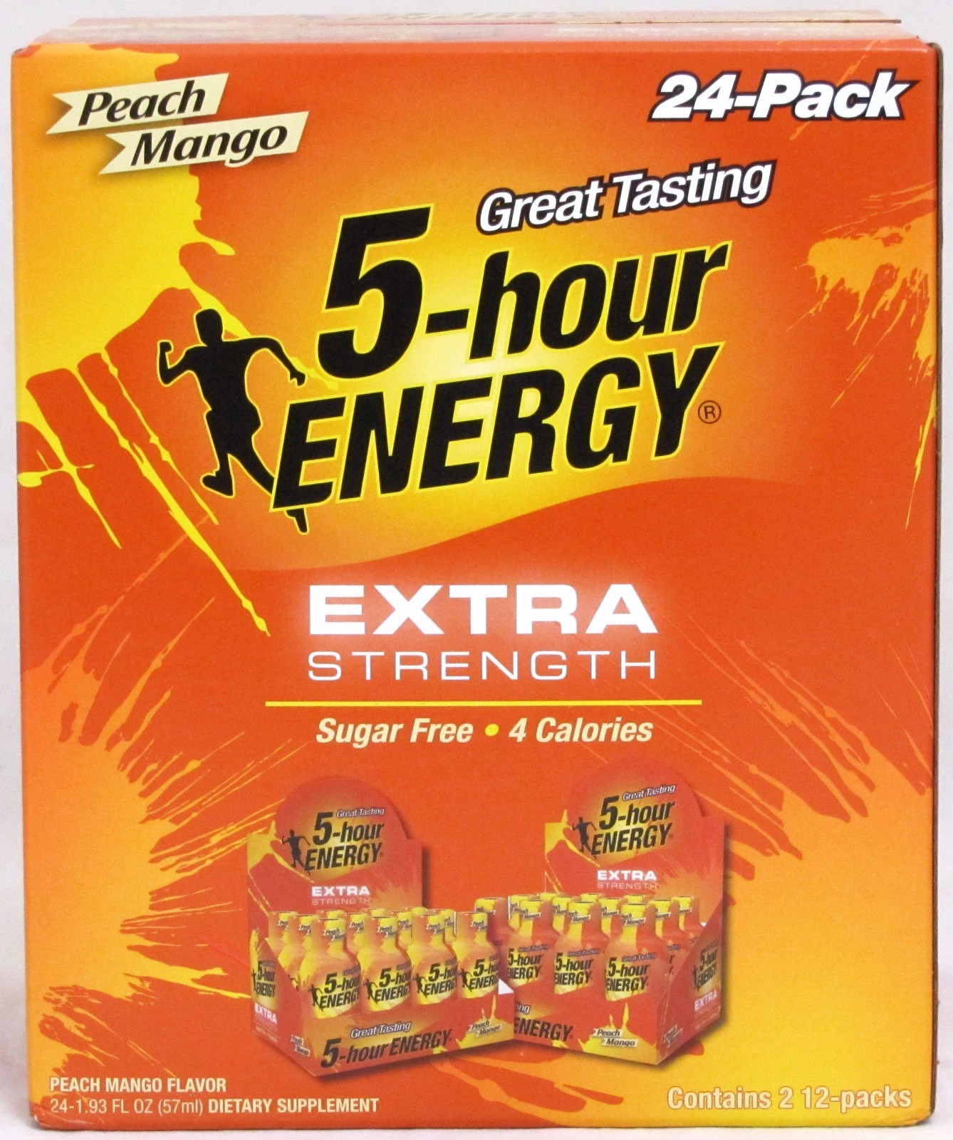 5 Hour Energy Shot Peach Mango Extra Strength 24 Ct Box 1.93 oz Bottles Five Hr