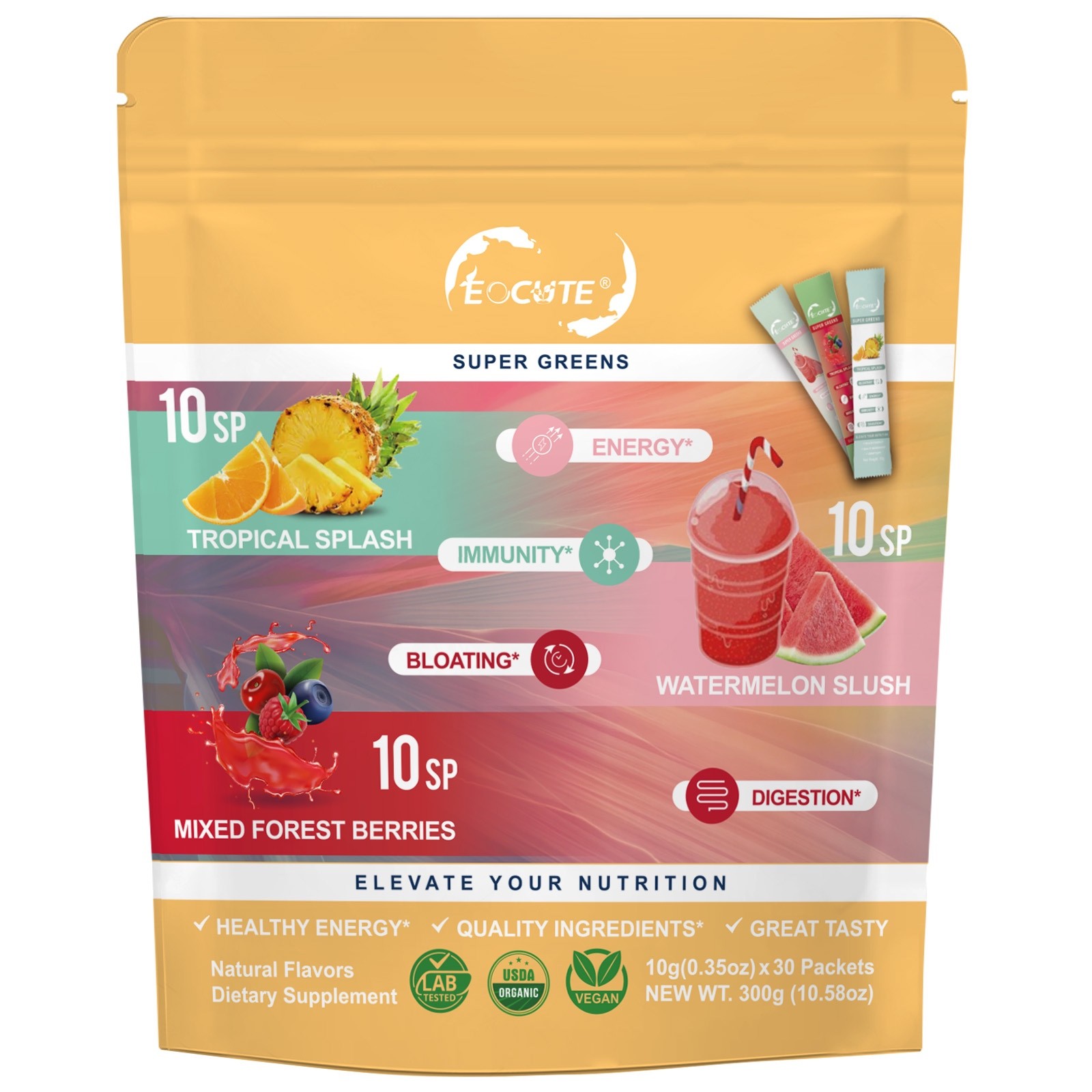 Super Greens Powder Reduce Bloat Digestive Health & More 3 flavors-30 packets